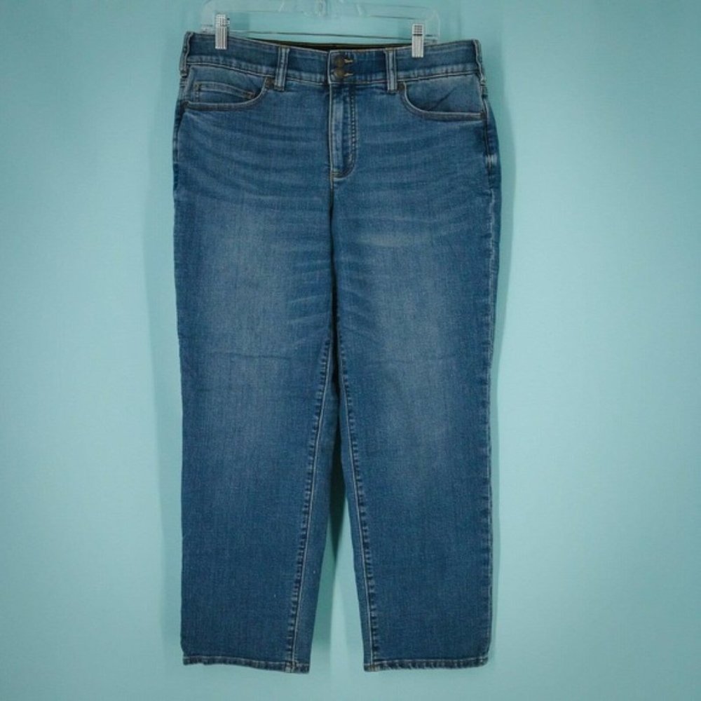 Lands End 16W Medium Wash Mid Rise Straight Leg Stretch Denim Jeans